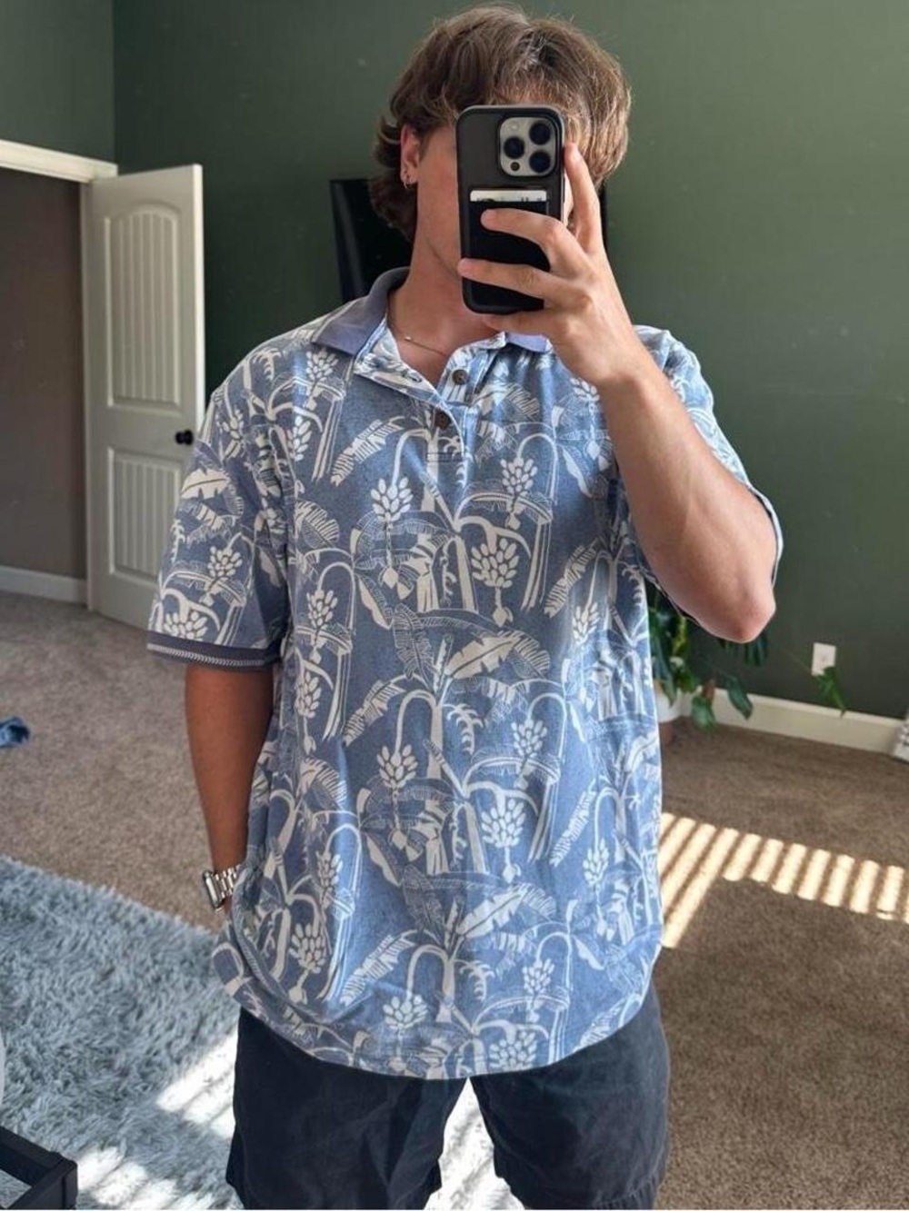 Kahala Blue & White Tropical  Polo Shirt